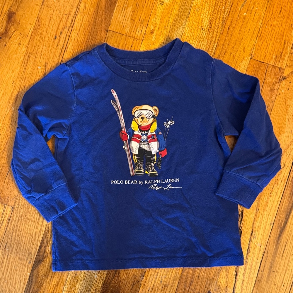 Ralph Lauren Kids Navy Long Sleeve Tee with Bear Graphic